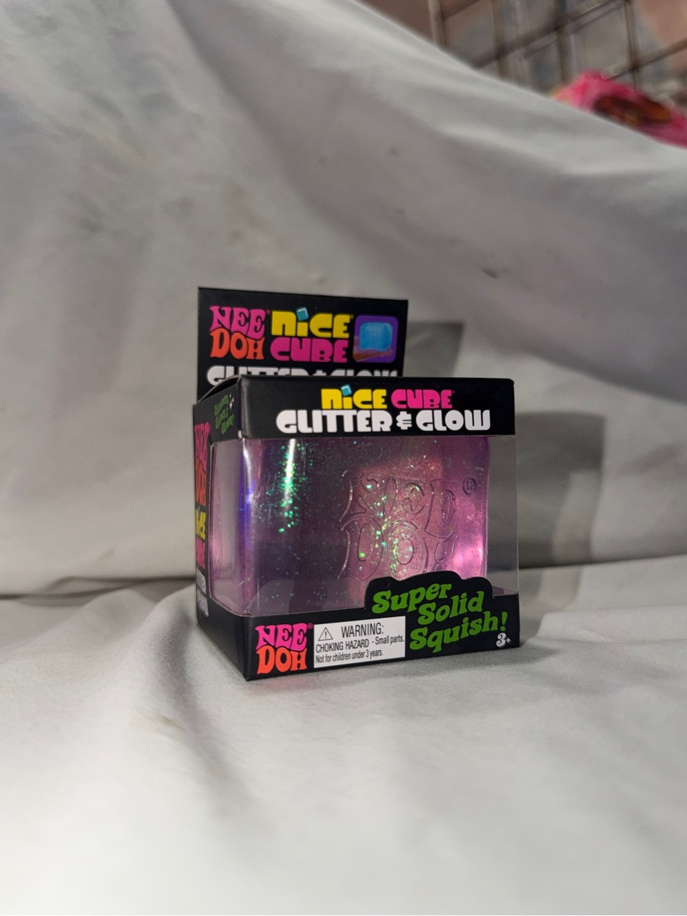 NeeDoh Nice Cube Glitter & Glow Purple Squishy Stress Toy New Sealed